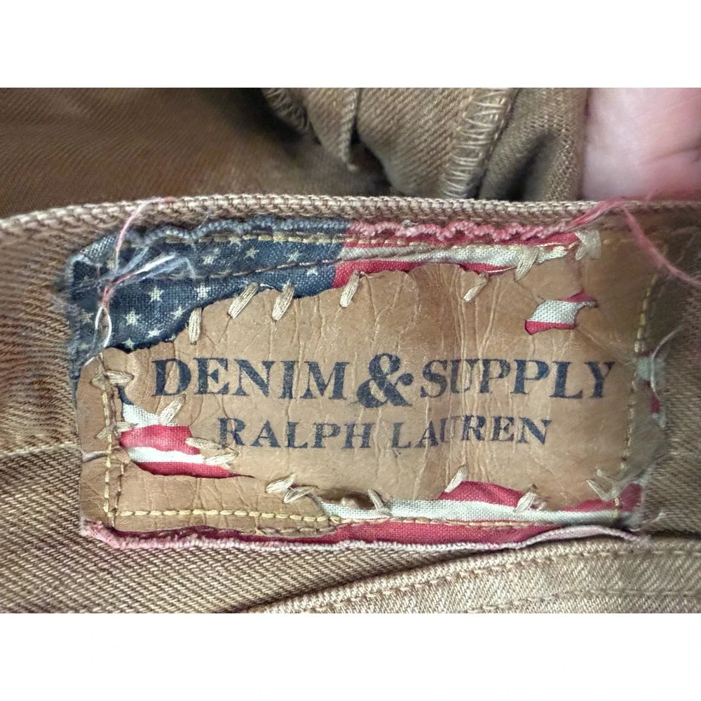 Denim & Supply Ralph Lauren Slim Fit Tan Brown Jeans Mens 36x30 Distressed